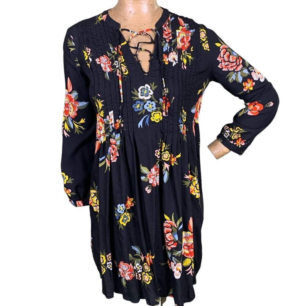 Old Navy Black Long Sleeve Floral BOHO Short Dress XS #334C